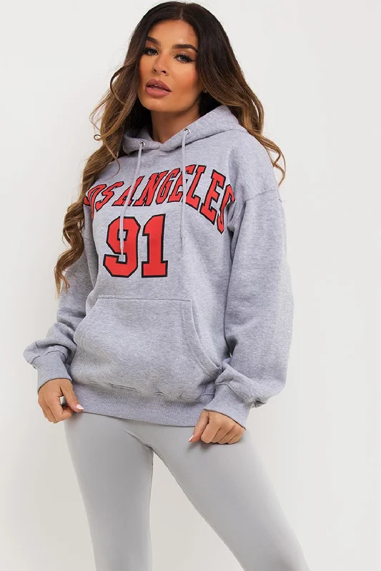 Grey Oversized Hoodie With Los Angeles Print