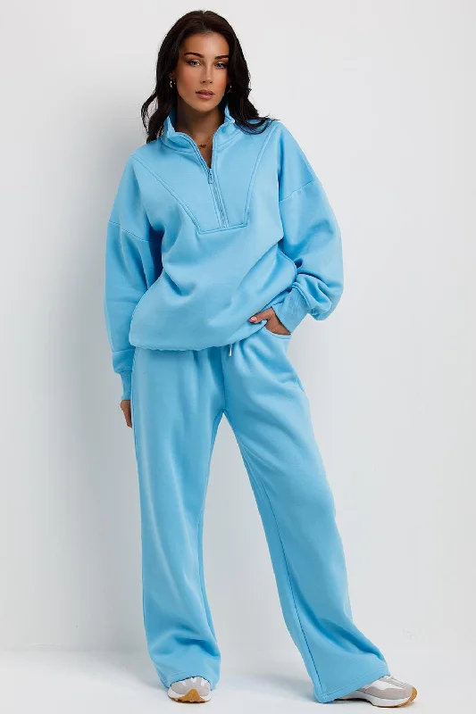 Half Zip Sweatshirt And Joggers Loungewear Set Sky Blue