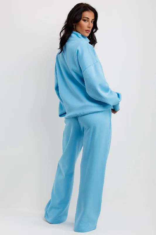 Half Zip Sweatshirt And Joggers Loungewear Set Sky Blue