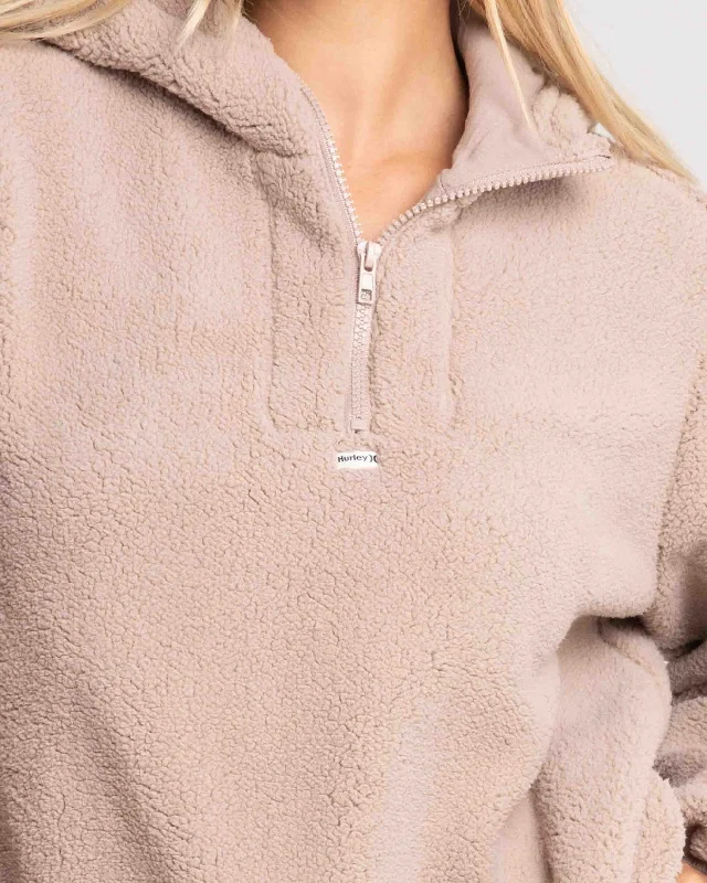 Hurley Quarter Zip Sherpa Cropped Hoodie