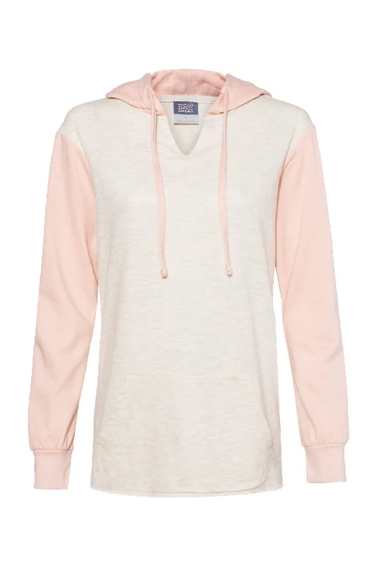 MV Sport Womens French Terry Colorblock Hooded Sweatshirt Hoodie - Cameo Pink/Oatmeal - NEW