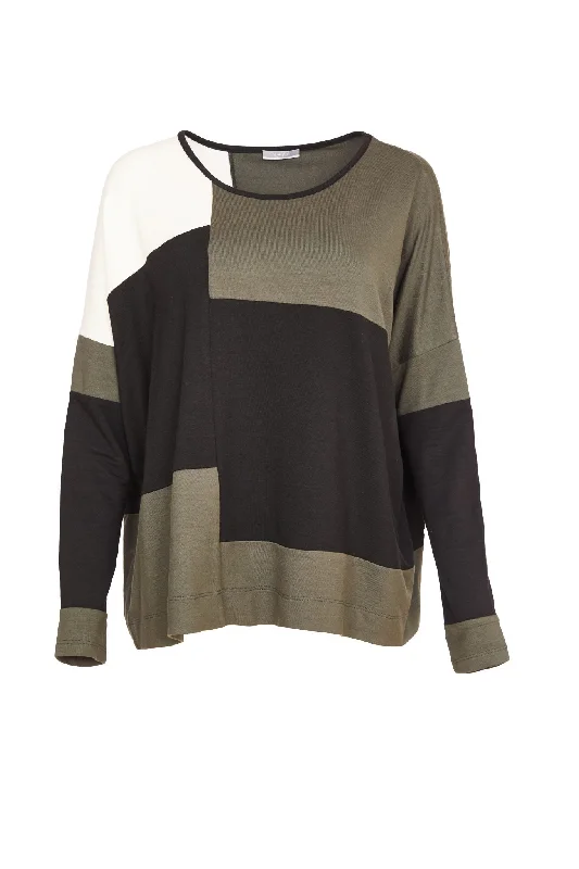 Naya Colour Block top. Forest green and black Naw24114