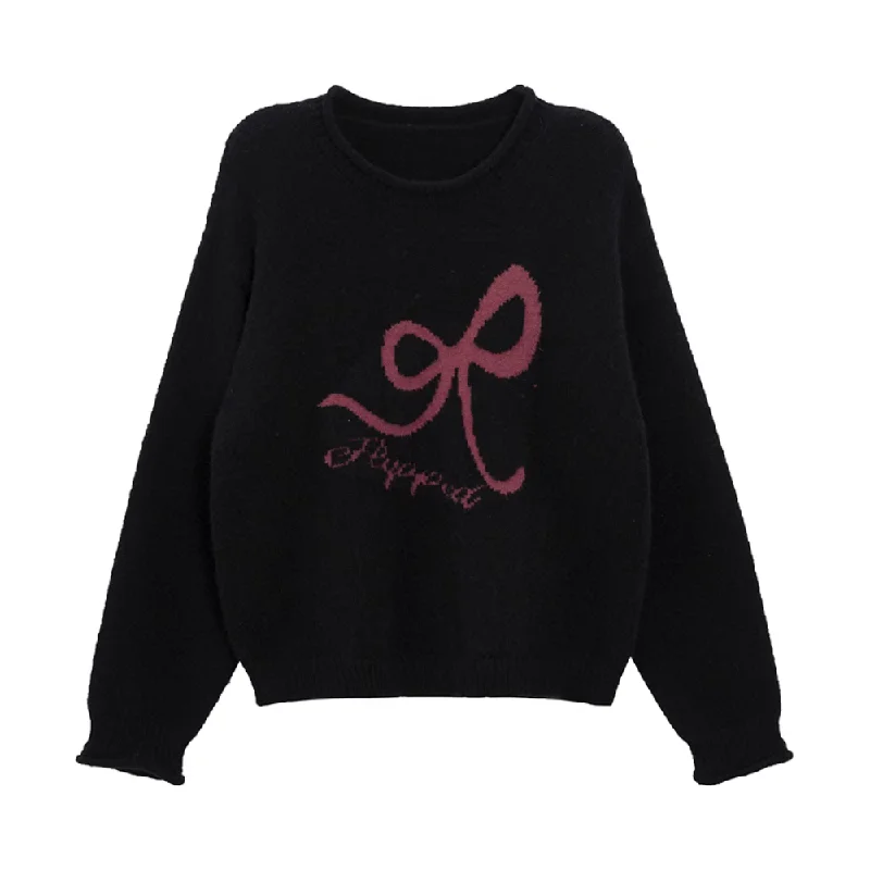 Women's Simple Bow Print Sweater