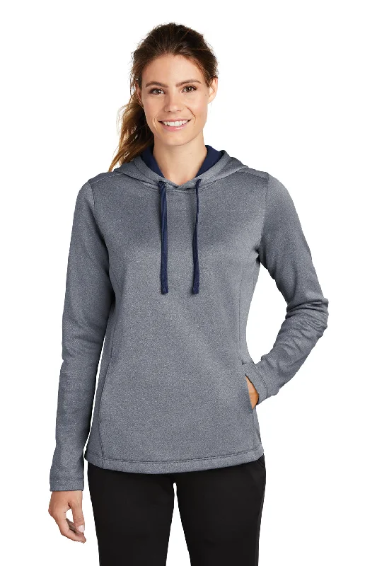 Sport-Tek Womens Heather Sport-Wick Moisture Wicking Fleece Hooded Sweatshirt Hoodie - Heather True Navy Blue