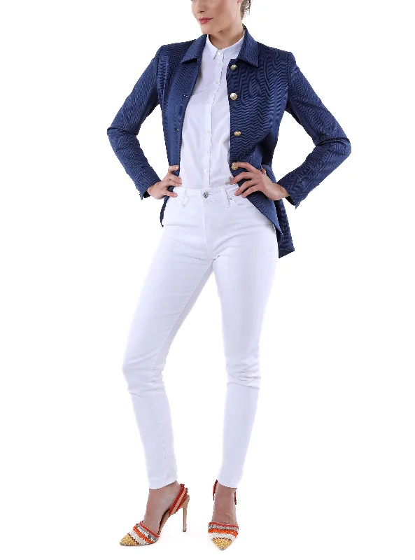 Blazer from navy superfine-jersey with herringbone pattern