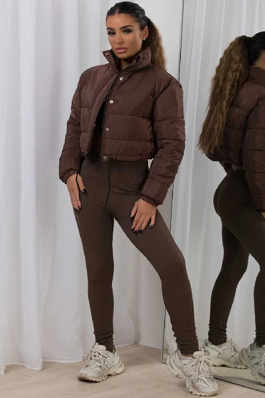 Brown Crop Puffer Jacket