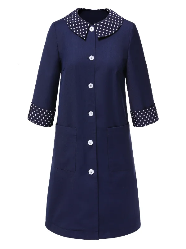 [Pre-Sale] Dark Blue 1940s Lapel Polka Dots Coat