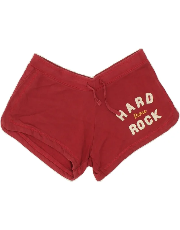 HARD ROCK CAFE Womens Rome Graphic Sport Shorts UK 6 XS Red