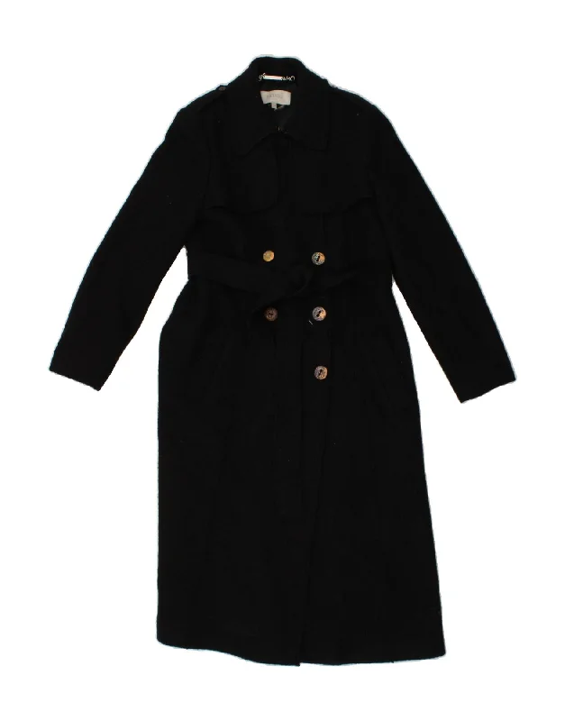 HOBBS Womens Double Breasted Trench Coat UK 12 Medium  Black Viscose