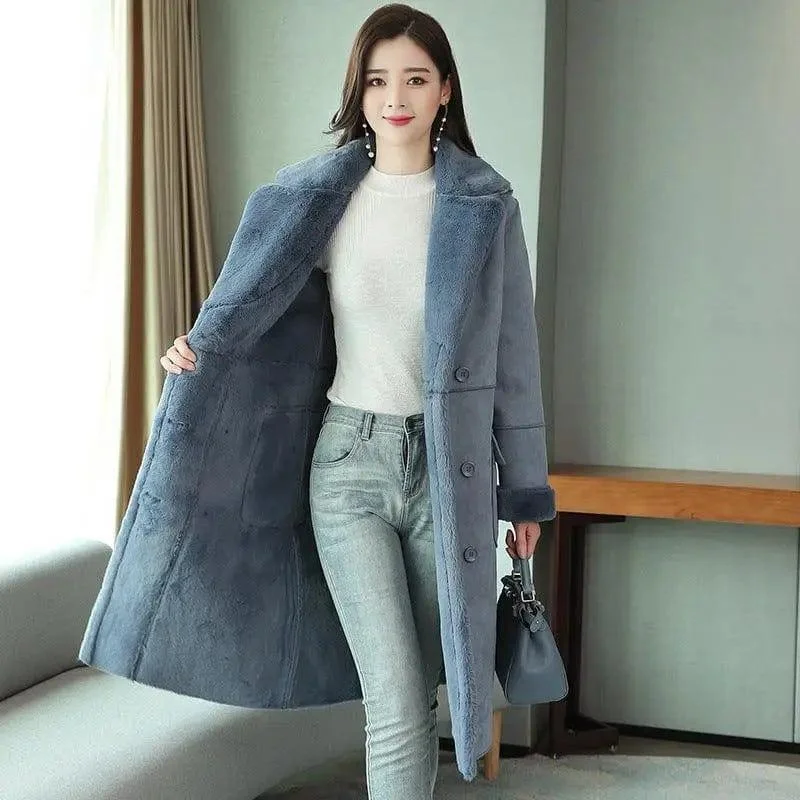 Korean style loose fur coat mid-length deerskin cotton