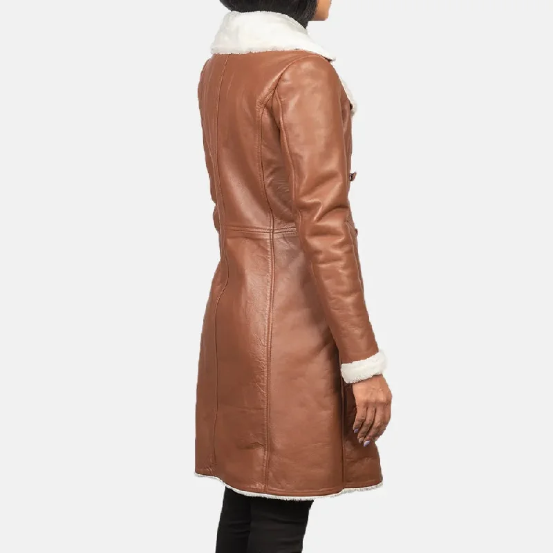 Brown Double Breasted Leather Trench Coat