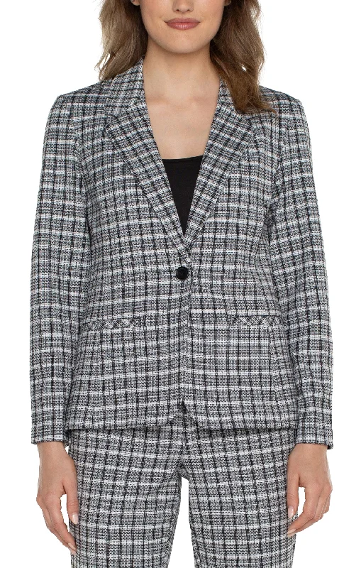 Liverpool Fitted Blazer (Black and White Plaid)