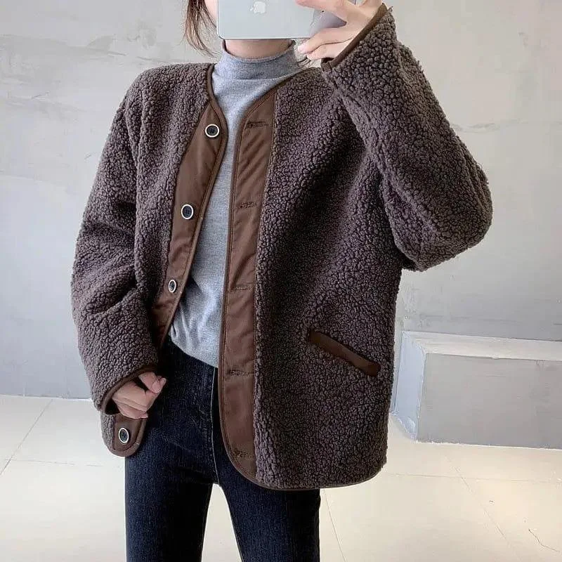 Short Lamb Hair Loose All-match Stitching Fur Short Coat