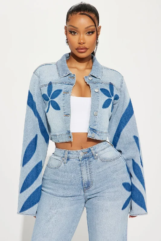 Loves Me Not Floral Denim Jacket - Light Wash