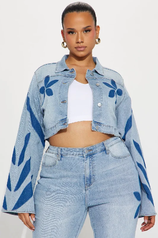 Loves Me Not Floral Denim Jacket - Light Wash