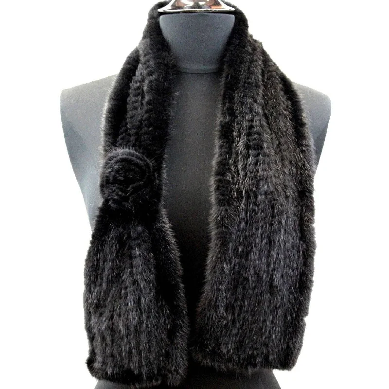 Mink Rosette Muffler-Black