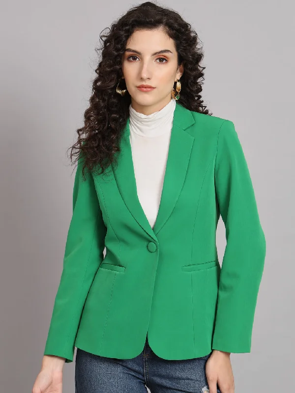 Notched Collar Polyester Blazer - Parrot Green