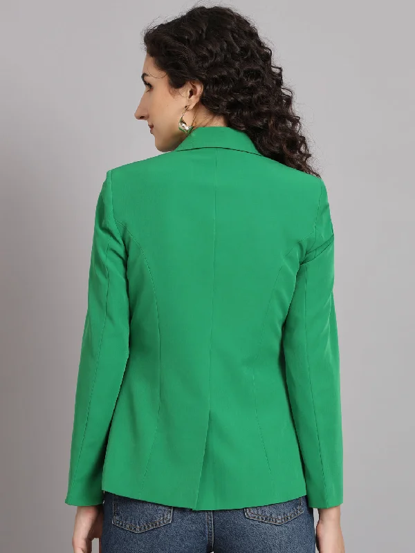 Notched Collar Polyester Blazer - Parrot Green