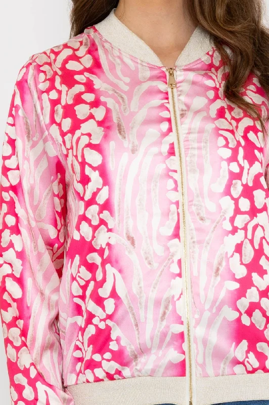 Pink Printed Bomber Jacket