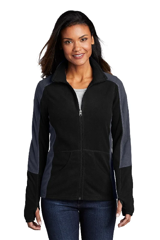 Port Authority Womens Full Zip Microfleece Jacket - Black/Battleship Grey