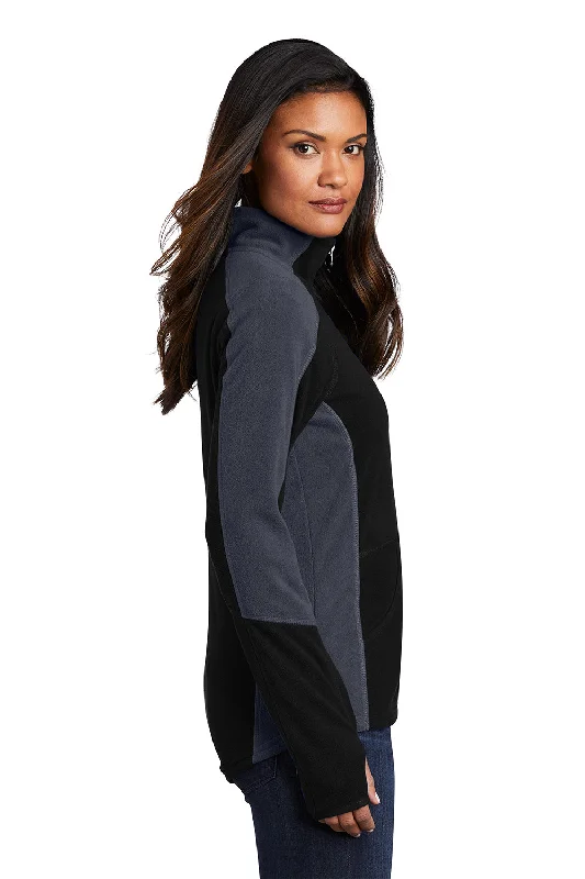 Port Authority Womens Full Zip Microfleece Jacket - Black/Battleship Grey