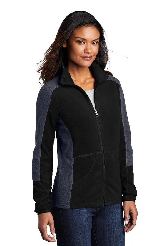 Port Authority Womens Full Zip Microfleece Jacket - Black/Battleship Grey