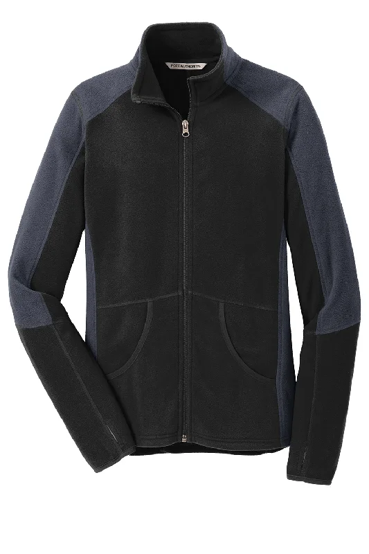 Port Authority Womens Full Zip Microfleece Jacket - Black/Battleship Grey