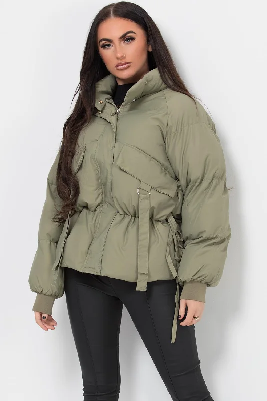 Puffer Jacket With Pocket Detail Khaki