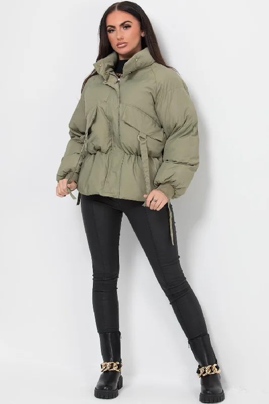 Puffer Jacket With Pocket Detail Khaki