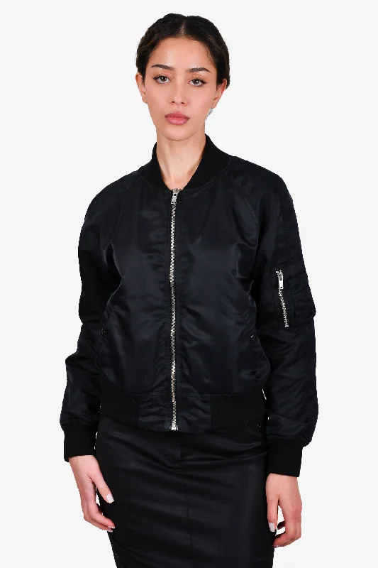 R13 Black Nylon 'Shrunken Flight' Bomber Jacket Size L