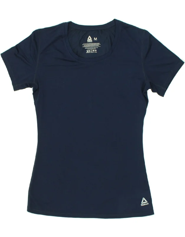 REEBOK Womens T-Shirt Top UK 12 Medium Navy Blue Polyester