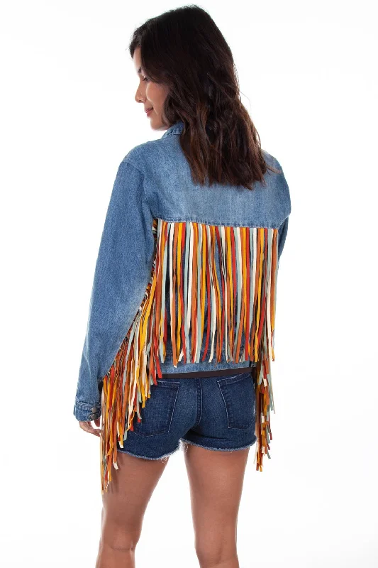 Scully Womens Denim Cotton Blend Fringe Jean Jacket