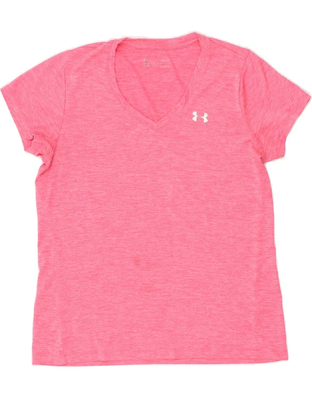 UNDER ARMOUR Womens Heat Gear T-Shirt Top UK 16 Large Pink