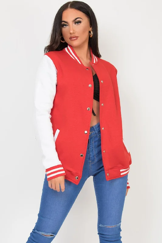 Varsity Contrast Bomber Jacket Red