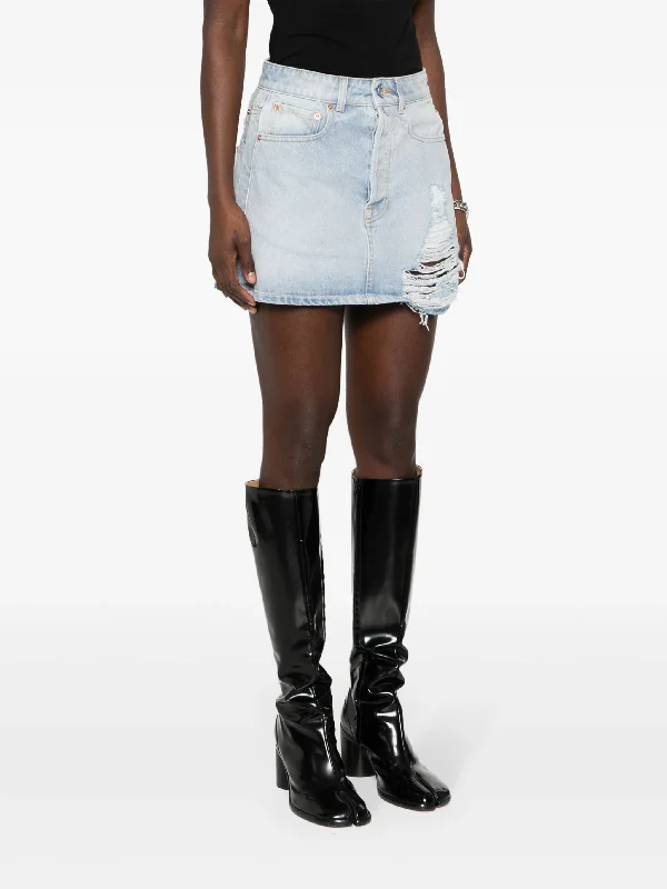 VETEMENTS Women Destroyed Denim Mini Skirt