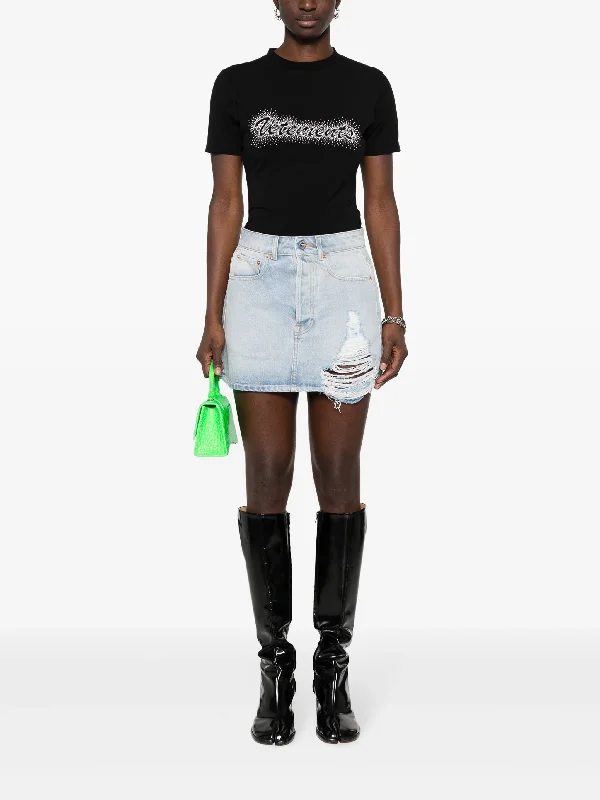 VETEMENTS Women Destroyed Denim Mini Skirt