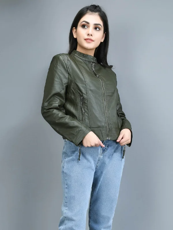 Classic Leather Jacket - Army green