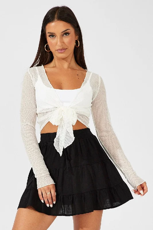 White Bolero Long Sleeve V Neck