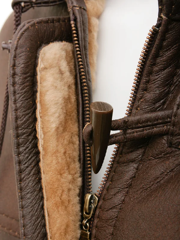 Women's Brown Sheepskin Duffle Coat With Hood