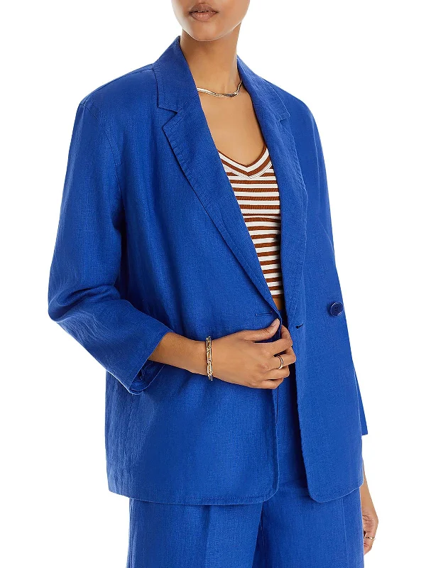 Womens Linen Office Double-Breasted Blazer