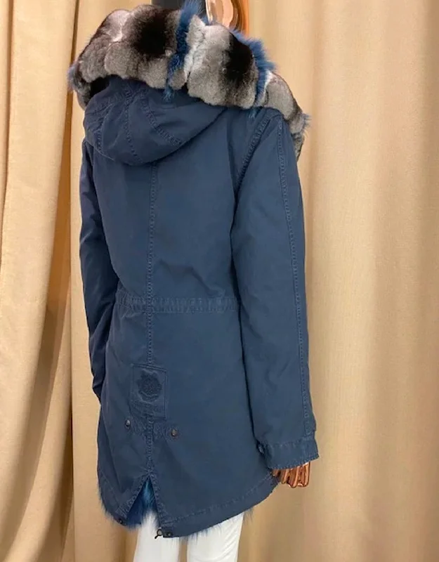 Stone Blue Navy Zarina Parka Midi With Fur Stone Blue Navy/natural/navy