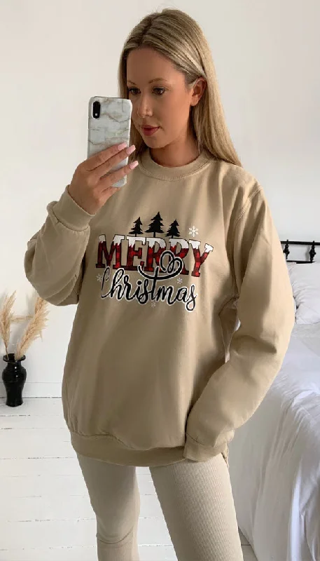 MERRY CHRISTMAS Sweater In Beige