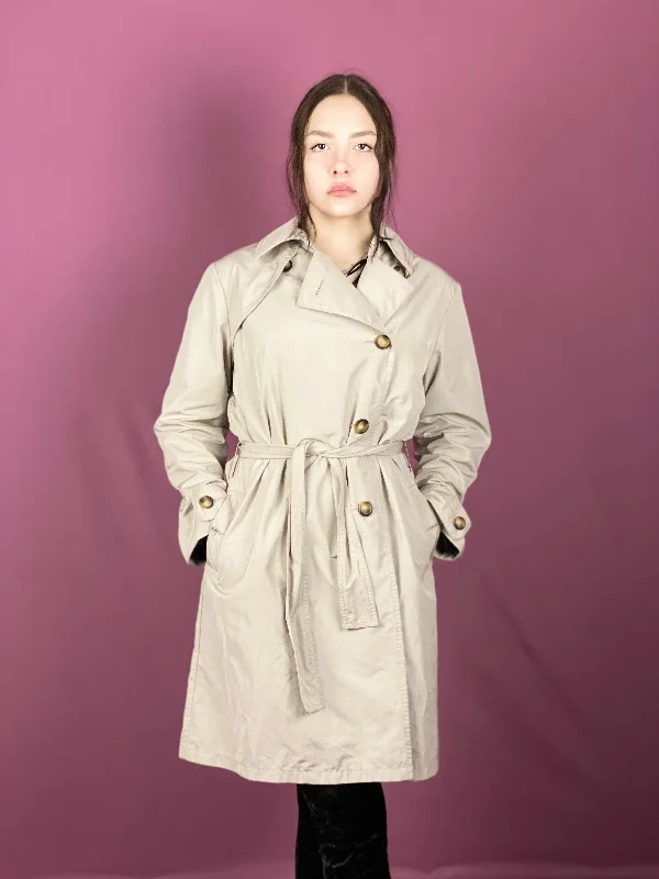 Moncler Vintage Women's Trench Coat - M Gray Polyester