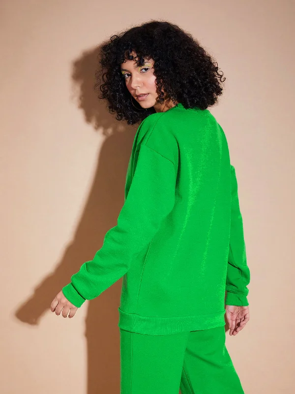 Women Green Fleece Oversized Sweatshirt