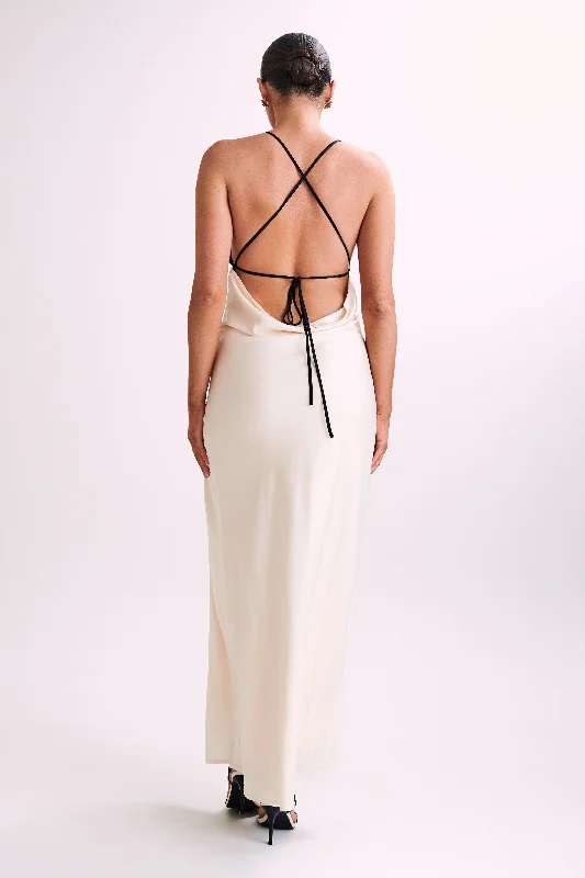 Gina Satin Slip Maxi Dress With Lace - Ivory