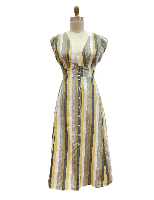 Penelope Dress in Linen Stripe