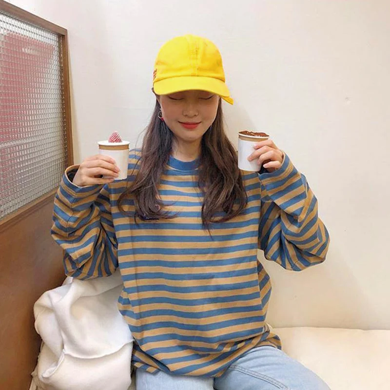 Ulzzang retro contrast striped sweater yv40624