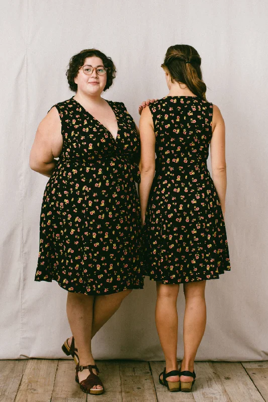 Thea Dress in Black Floral Challis