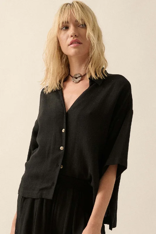 Act Natural Linen-Blend Oversize Short-Sleeve Shirt