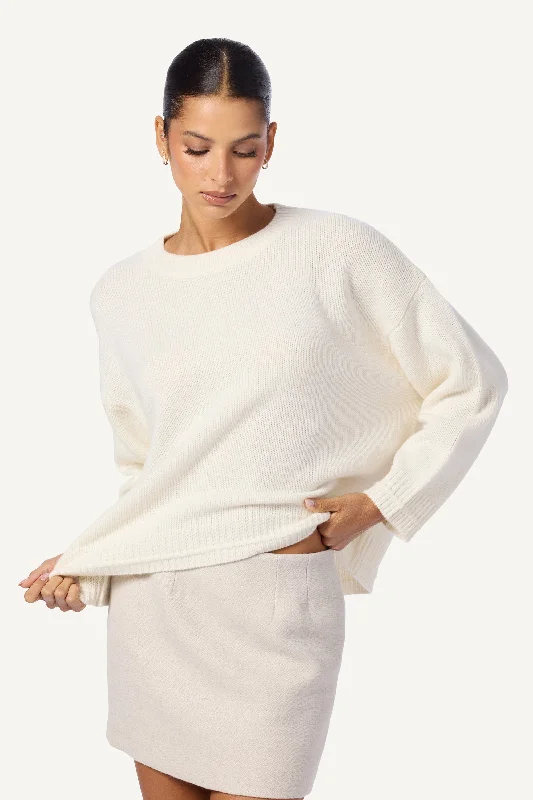 ALSTON CASHMERE BOYFRIEND CREWNECK | GARDENIA